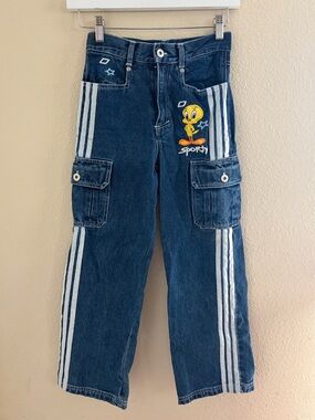 Vintage 1999 Warner Bros. Looney Tunes Tweety Cargo Denim Pants Wide Leg